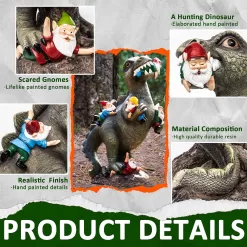 SOWSUN Dinosaur Gnomes Garden Statues Outdoor Decor Birthday Gifts for Mom Funny Gifts for Yard