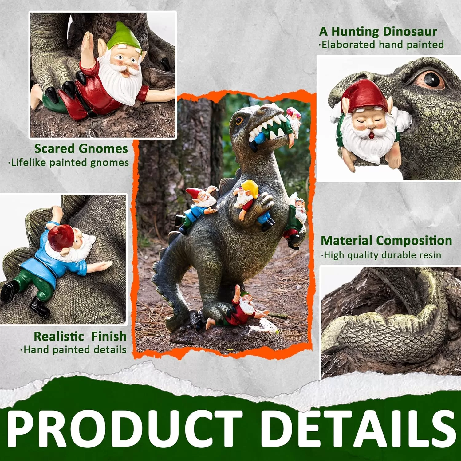 SOWSUN Dinosaur Gnomes Garden Statues Outdoor Decor Birthday Gifts for Mom Funny Gifts for Yard