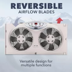 BIONAIRE Premium Digital 8.5" Twin Window Fan, Remote Control, Light Grey