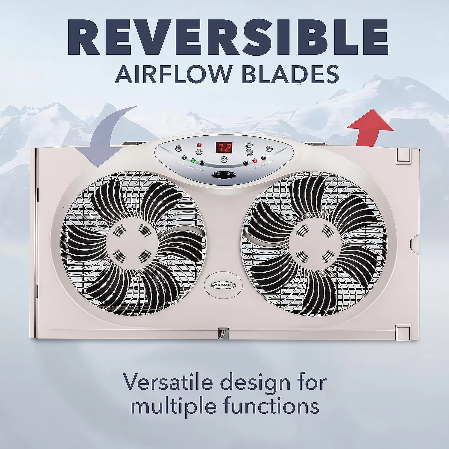 BIONAIRE Premium Digital 8.5" Twin Window Fan, Remote Control, Light Grey