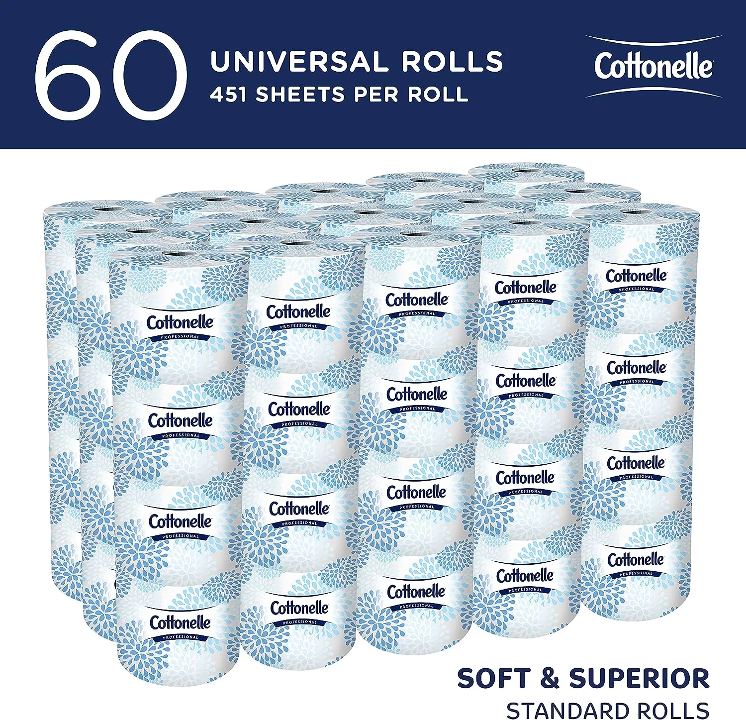 Cottonelle Professional Standard Roll Toilet Paper (17713), 2-Ply, White, (451 Sheets/Roll, 60 Rolls/Case, 27,060 Sheets/Case)