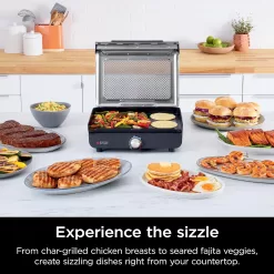 Ninja GR101 Sizzle Smokeless Indoor Grill & Griddle, 14'' Interchangeable Nonstick Plates, Grey/Silver