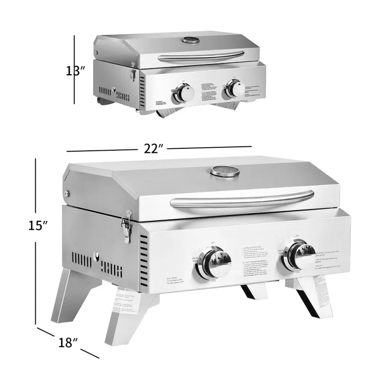 Costway 2 Burner Portable Stainless Steel BBQ Table Top Grill for Outdoors