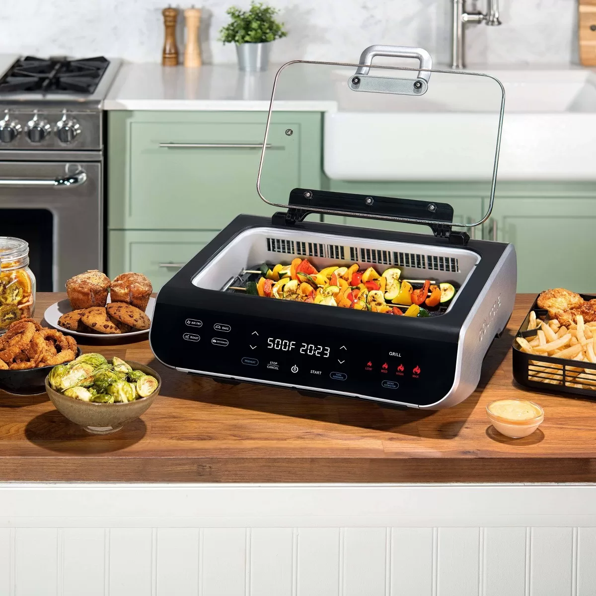 Gourmia FoodStation 5-in-1 Smokeless Grill & Air Fryer with Smoke-Extracting Technology