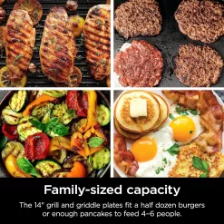 Ninja GR101 Sizzle Smokeless Indoor Grill & Griddle, 14'' Interchangeable Nonstick Plates, Grey/Silver