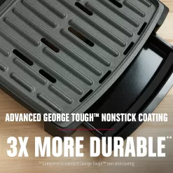 George Foreman Fully Submersible Grill, NEW Dishwasher Safe, Wash the Entire Grill, Easy-to-Clean Nonstick, Black/Grey