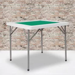 Flash Furniture Silas 34.5" Square Folding Card Table, White/Green