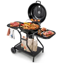 Costway 22 Inches 2 Layer Racks Barbecue Grill with Wheels for Outdoor Camping