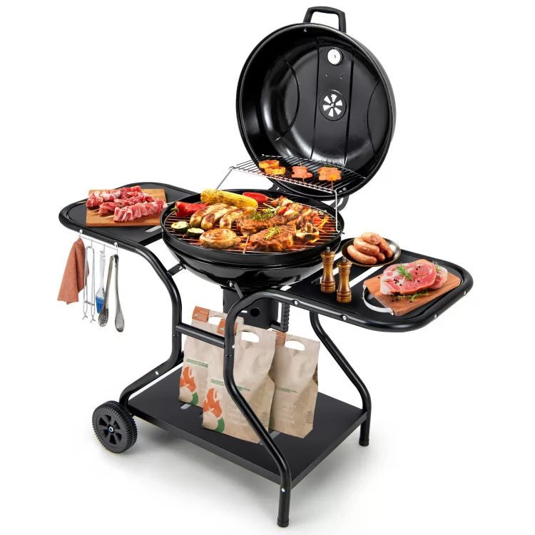 Costway 22 Inches 2 Layer Racks Barbecue Grill with Wheels for Outdoor Camping