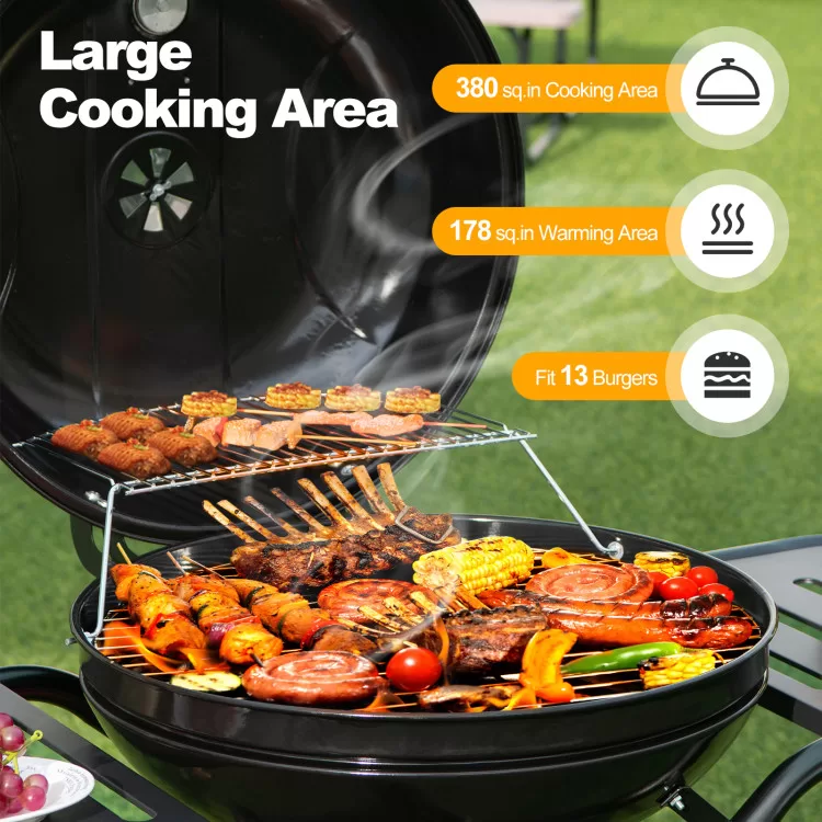 Costway 22 Inches 2 Layer Racks Barbecue Grill with Wheels for Outdoor Camping
