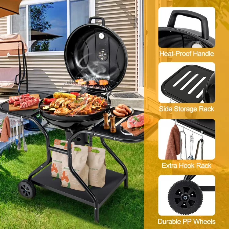 Costway 22 Inches 2 Layer Racks Barbecue Grill with Wheels for Outdoor Camping