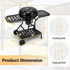 Costway 22 Inches 2 Layer Racks Barbecue Grill with Wheels for Outdoor Camping