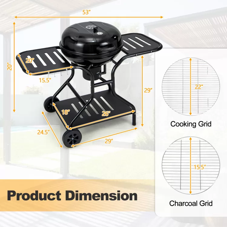 Costway 22 Inches 2 Layer Racks Barbecue Grill with Wheels for Outdoor Camping