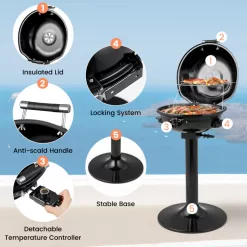 Costway 1600W Electric BBQ Grill with Removable Non-Stick Warming Rack