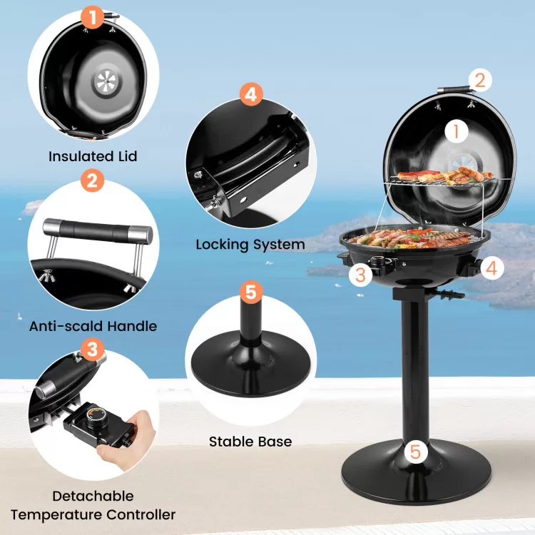 Costway 1600W Electric BBQ Grill with Removable Non-Stick Warming Rack