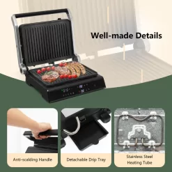 Costway 3-in-1 Electric Panini Press Grill with Non-Stick Coated Plates