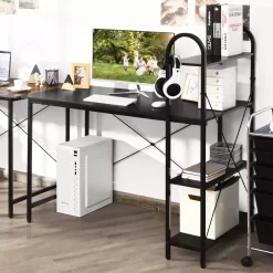 Costway 48'' Reversible Computer Desk Writing Table Workstation w/ Storage Shelf BlackBrown - black
