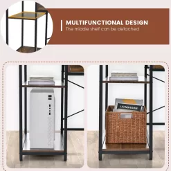 Costway 48” Computer Desk with Monitor Stand Home Office Writing Desk with Storage Drawer and 2 Open Shelves Rustic Brown