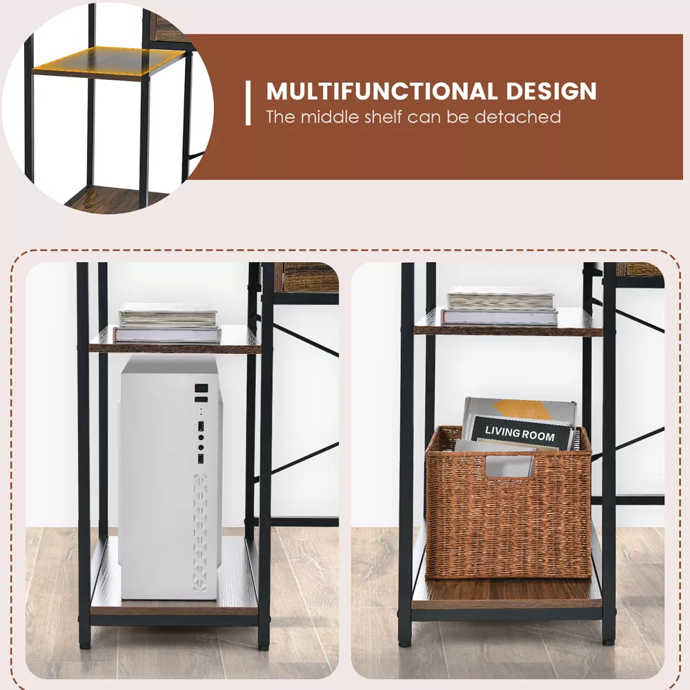 Costway 48” Computer Desk with Monitor Stand Home Office Writing Desk with Storage Drawer and 2 Open Shelves Rustic Brown