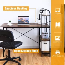 Costway 48'' Reversible Computer Desk Writing Table Workstation w/ Storage Shelf BlackBrown - rustic brown