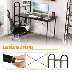 Costway 48'' Reversible Computer Desk Writing Table Workstation w/ Storage Shelf BlackBrown - brown