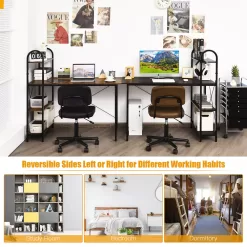 Costway 48'' Reversible Computer Desk Writing Table Workstation w/ Storage Shelf BlackBrown - brown
