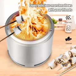 Costway 18.5'' Smokeless Fire Pit 304 Stainless Steel Stove Bonfire with Waterproof Cover