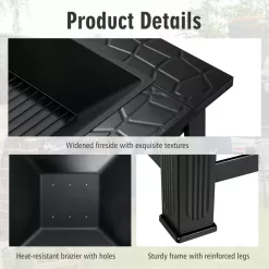 Costway 32'' 3 in 1 Outdoor Square Fire Pit Table W/ BBQ Grill, Rain Cover for Camping