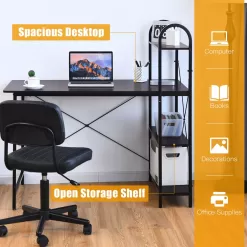 Costway 48'' Reversible Computer Desk Writing Table Workstation w/ Storage Shelf BlackBrown - brown