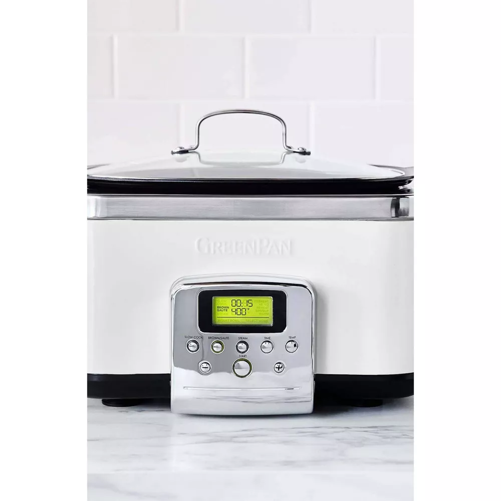 GreenPan 6-quart Elite Ceramic Nonstick 8-in-1 Programmable Electric Slow Cooker - Cloud Cream