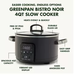 GreenPan PFAS-Free Nonstick 4qt Slow Cooker Matte Black