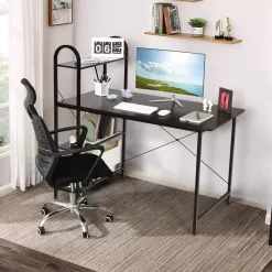 Costway 48'' Reversible Computer Desk Writing Table Workstation w/ Storage Shelf BlackBrown - brown
