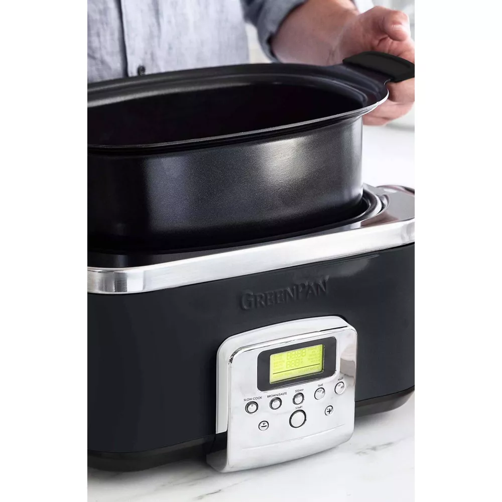 GreenPan 6-quart Elite Ceramic Nonstick 8-in-1 Programmable Electric Slow Cooker - Black