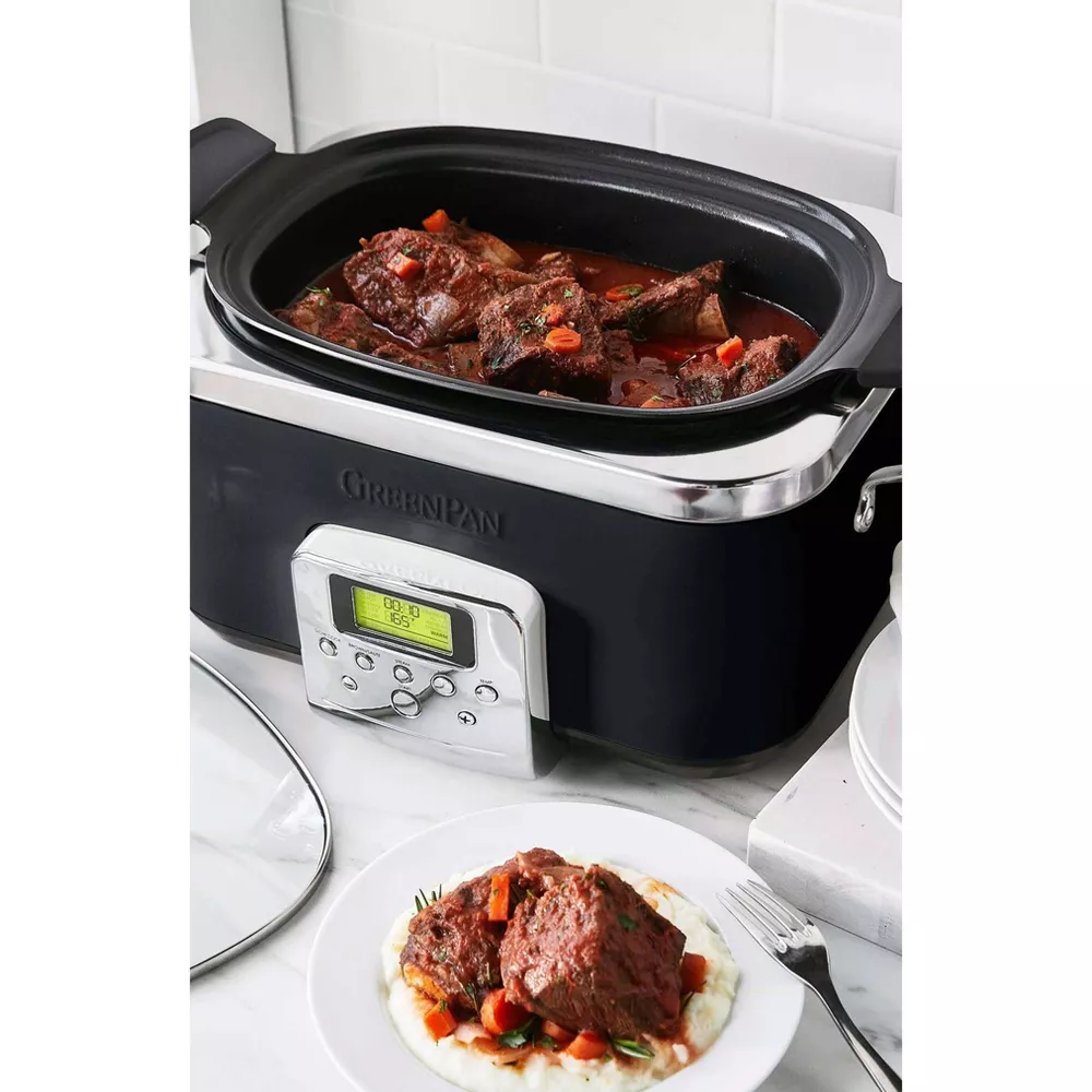 GreenPan 6-quart Elite Ceramic Nonstick 8-in-1 Programmable Electric Slow Cooker - Black