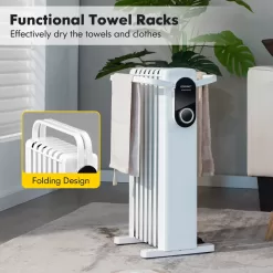 Costway 1500W Electric Space Heater Oil Filled Radiator Heater W/ Foldable Rack White - White