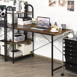 Costway 48'' Reversible Computer Desk Writing Table Workstation w/ Storage Shelf BlackBrown - rustic brown
