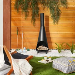 Hearth & Hand with Magnolia Wood Burning Outdoor Metal Fire Pit Chimenea Black