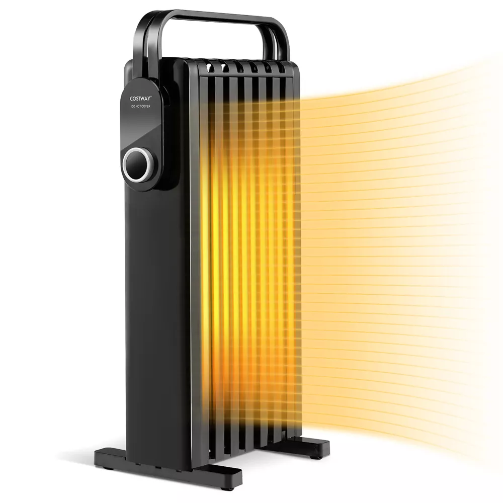 Costway 1500W Electric Space Heater Oil Filled Radiator Heater W/ Foldable Rack White - Black
