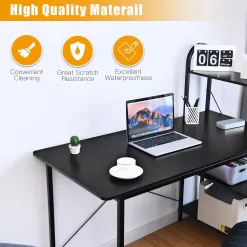Costway 48'' Reversible Computer Desk Writing Table Workstation w/ Storage Shelf BlackBrown - black