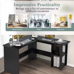 Costway L-Shaped Computer Desk - Corner Desk for Small Spaces, Home Office Writing Desk with 2-Tier Open Shelf