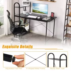 Costway 48'' Reversible Computer Desk Writing Table Workstation w/ Storage Shelf BlackBrown - black