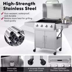 Costway 5-Burner Propane Gas BBQ Grill withSide Burner,Thermometer,Prep Table 50000 BTU