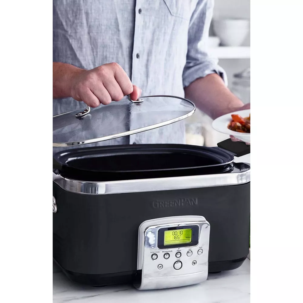 GreenPan 6-quart Elite Ceramic Nonstick 8-in-1 Programmable Electric Slow Cooker - Black