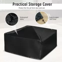 Costway 32'' 3 in 1 Outdoor Square Fire Pit Table W/ BBQ Grill, Rain Cover for Camping