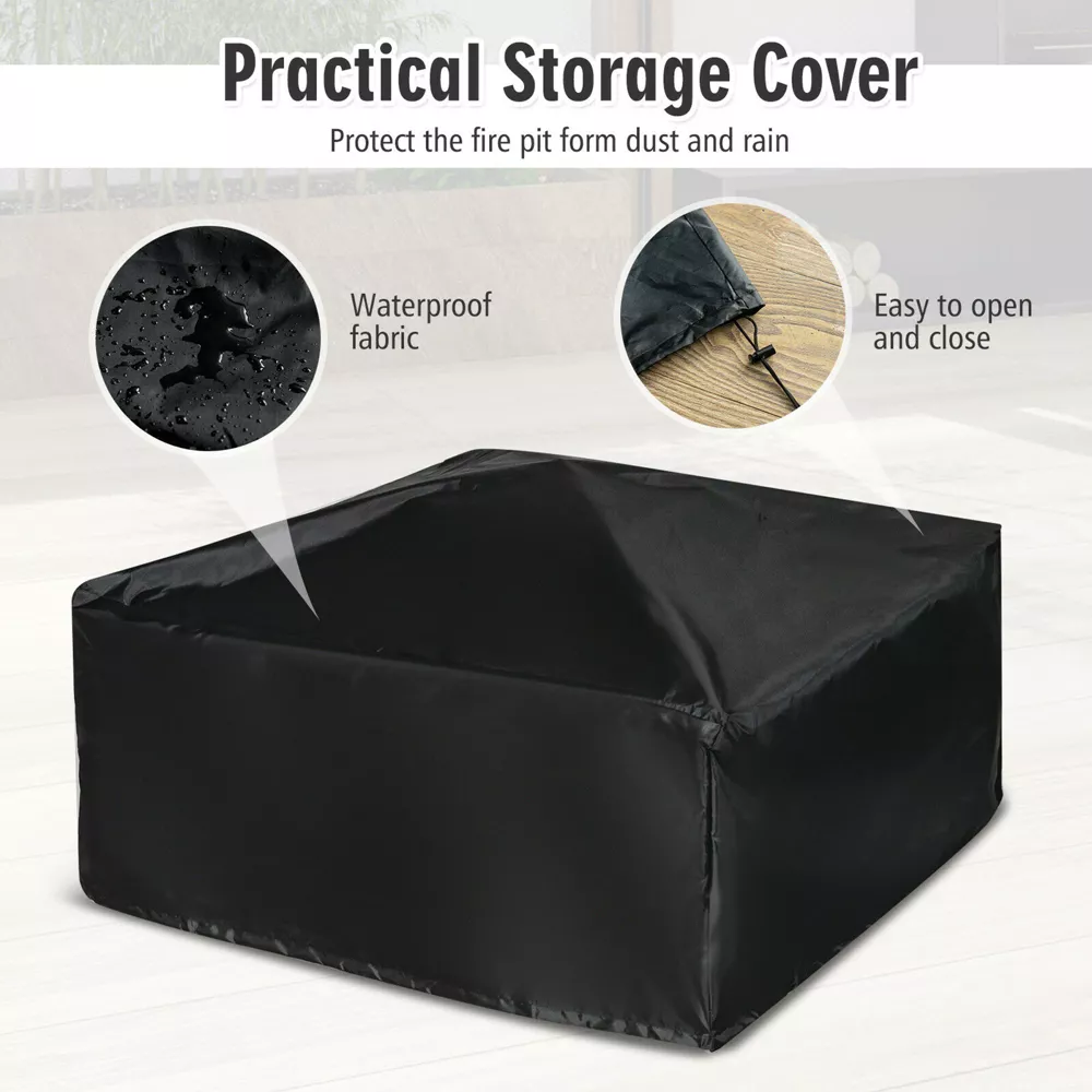Costway 32'' 3 in 1 Outdoor Square Fire Pit Table W/ BBQ Grill, Rain Cover for Camping