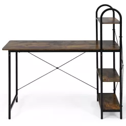 Costway 48'' Reversible Computer Desk Writing Table Workstation w/ Storage Shelf BlackBrown - rustic brown