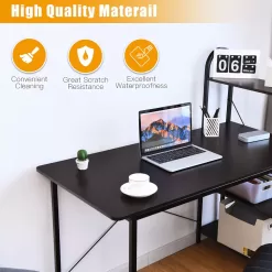 Costway 48'' Reversible Computer Desk Writing Table Workstation w/ Storage Shelf BlackBrown - brown