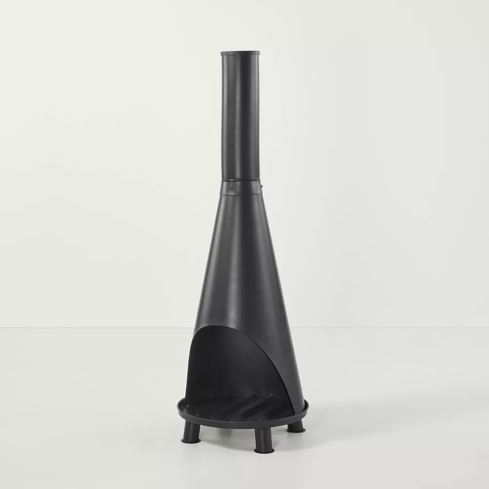Hearth & Hand with Magnolia Wood Burning Outdoor Metal Fire Pit Chimenea Black