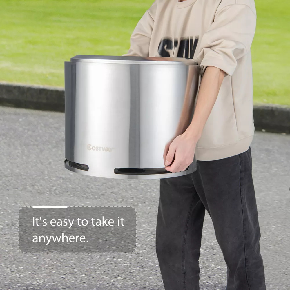 Costway 18.5'' Smokeless Fire Pit 304 Stainless Steel Stove Bonfire with Waterproof Cover