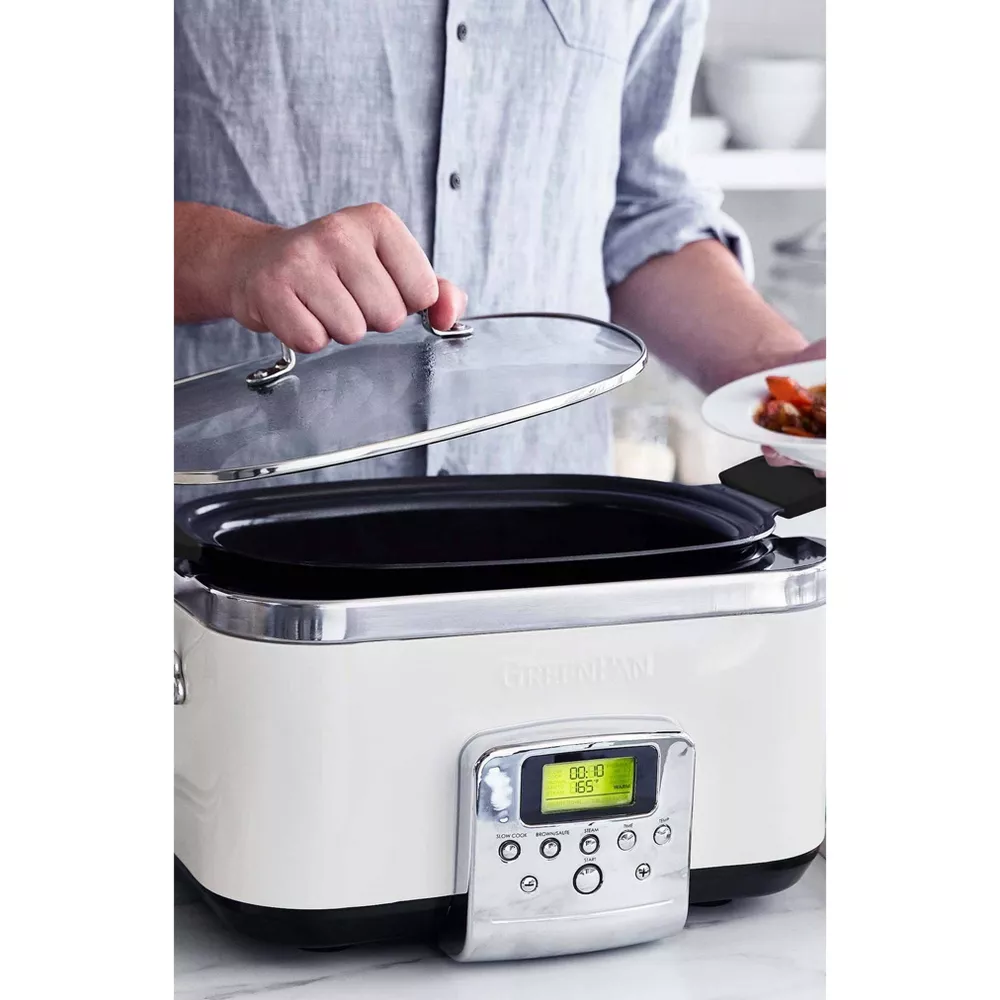 GreenPan 6-quart Elite Ceramic Nonstick 8-in-1 Programmable Electric Slow Cooker - Cloud Cream